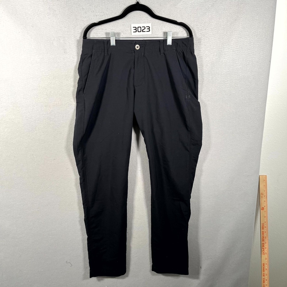 Under Armour Golf Pants Mens 34x32 Black Logo Flat Front Tapered Leg Classic